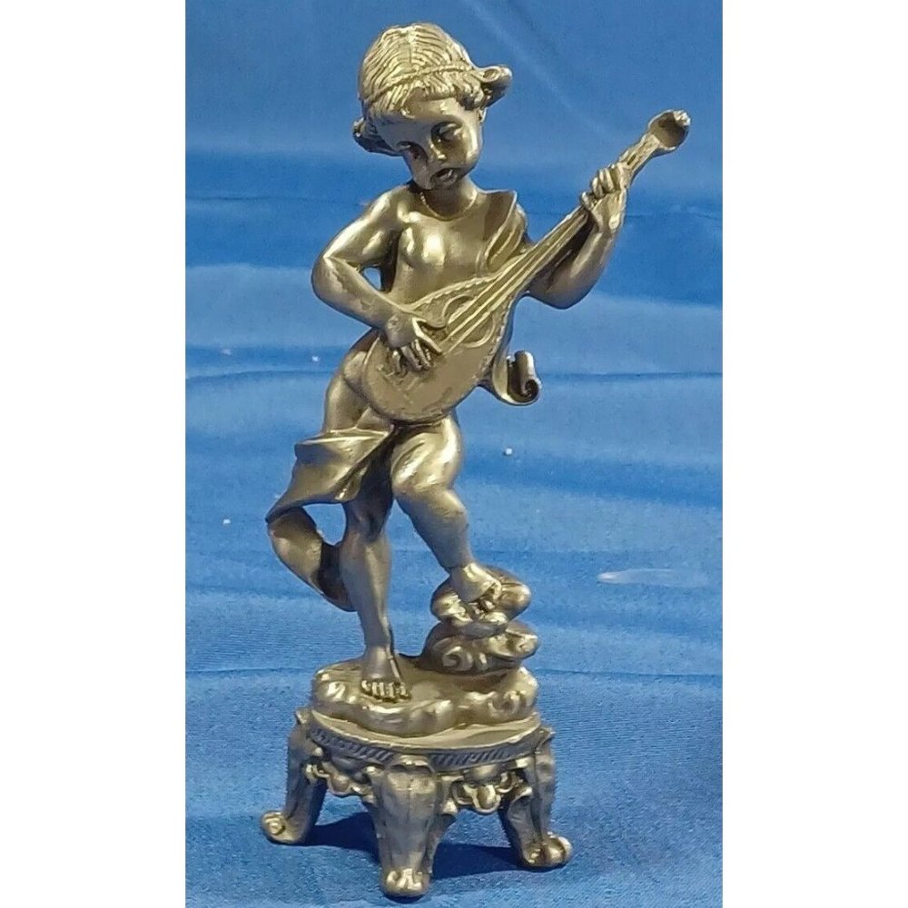 Italian Cast Lead Angel Sculpture Statue Figures Musicians Musical Instruments - Picture 10 of 15